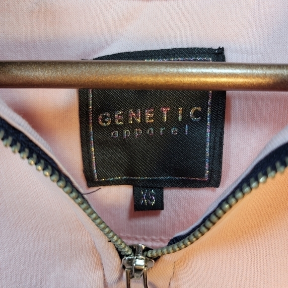 PINK color block cropped LA zip-up collar sweater. - Picture 3 of 8